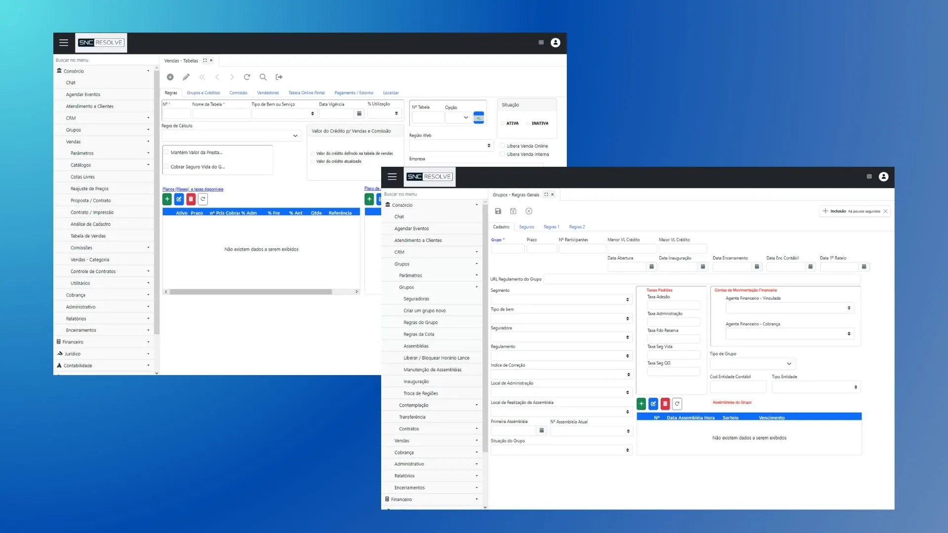 Controle seus Grupos, cotas e tabelas
