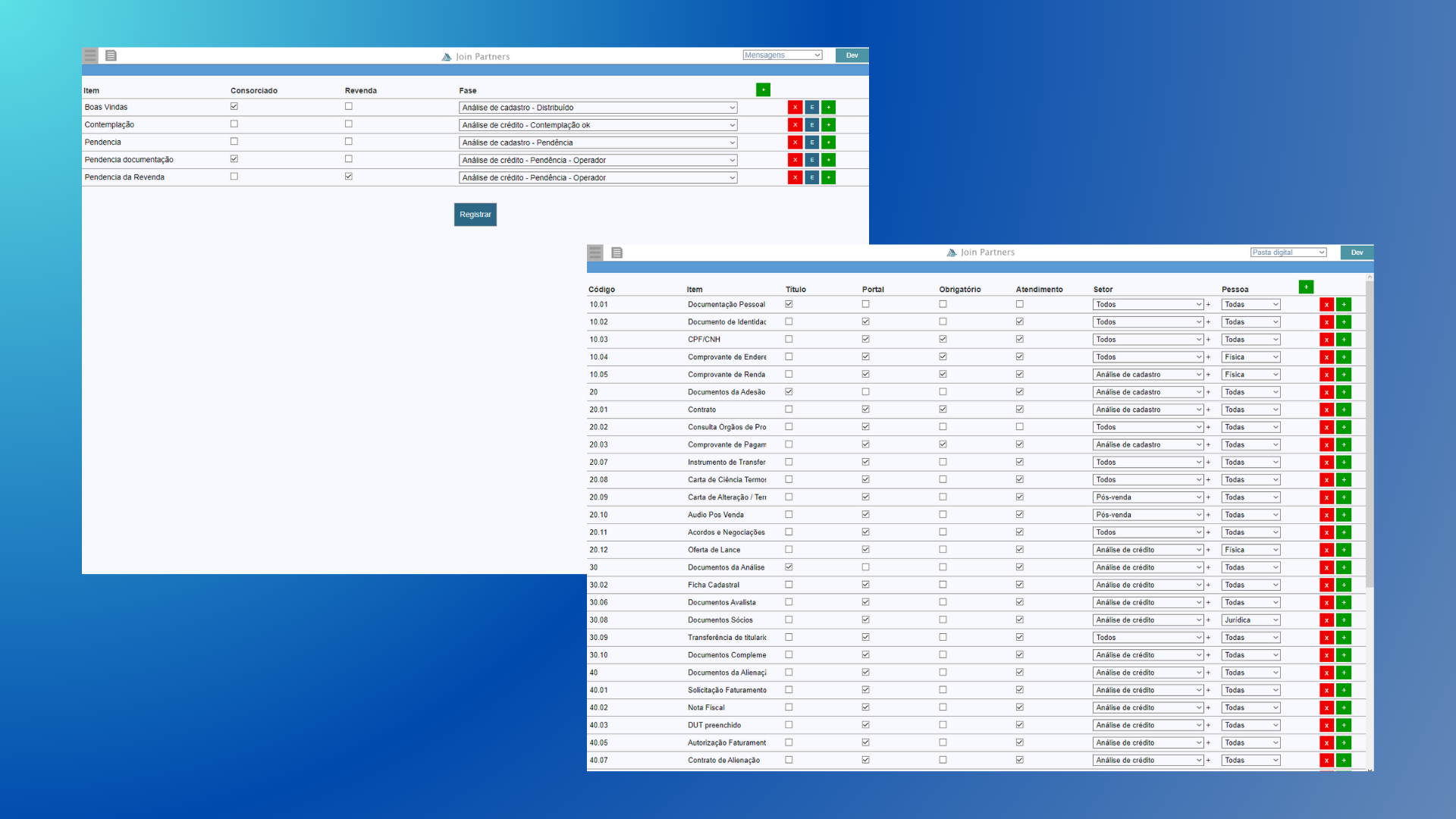 Personalização de parâmetros